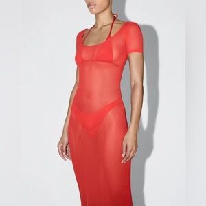 khy Mesh Scoop Neck Maxi Dress cherry NEW SIZE LARGE